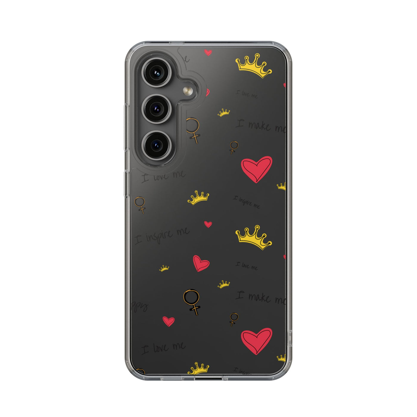 Inspirational Clear Phone Case with Hearts and Crowns