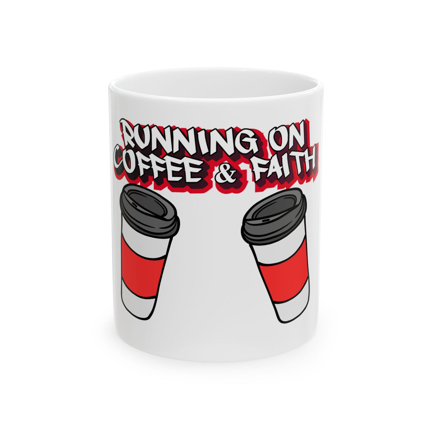 Running on Coffee & Faith Ceramic Mug - 11oz & 15oz, Inspirational Coffee Cup for Daily Motivation