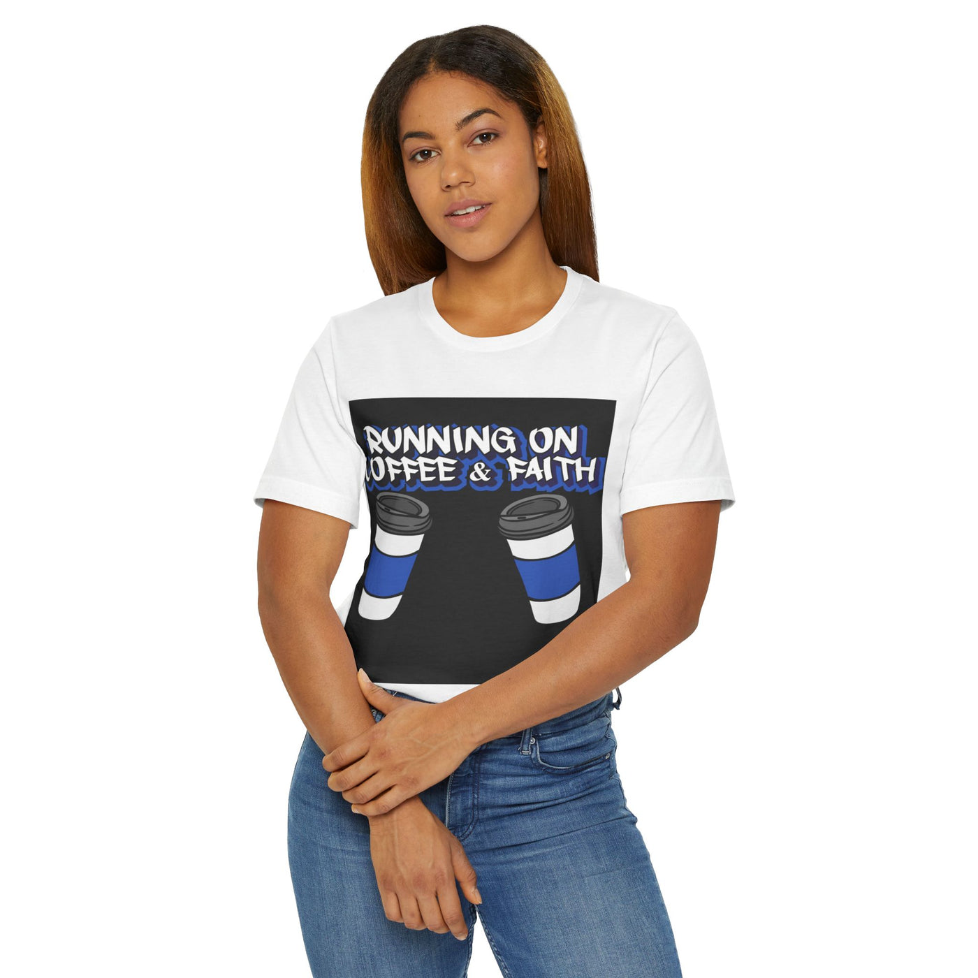 Running on Coffee & Faith Unisex Jersey T-Shirt - Perfect for Coffee Lovers & Faithful Souls