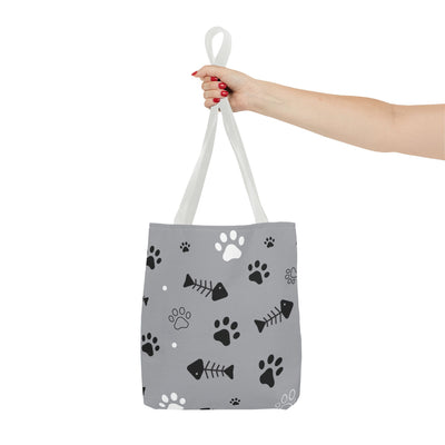 Cute Pet-Themed Tote Bag with Paws and Fish Design