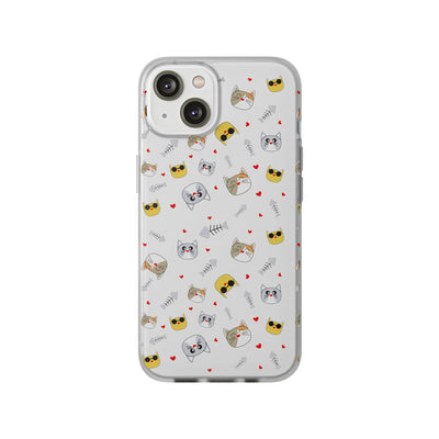 Cute Cat Flexi Phone Case - Adorable Kittens with Hearts and Sunglasses