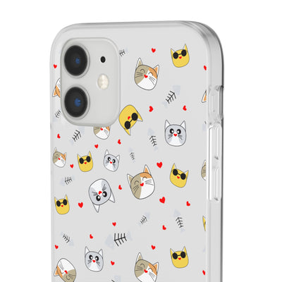 Cute Cat Flexi Phone Case - Adorable Kittens with Hearts and Sunglasses
