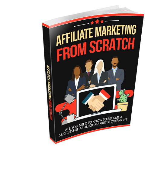 A cover image of a book or training material titled 'Affiliate Marketing From Scratch', featuring illustrations of people in business attire, a laptop, and a tablet, indicating a instructional or training format.